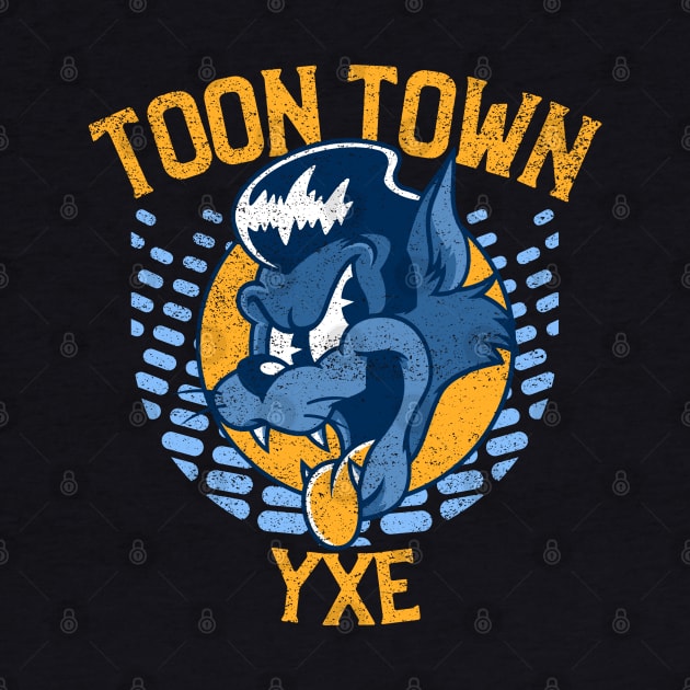 Saskatoon Toon Town Yxe - Blue & Yellow Cat-Dog by Stooned in Stoon